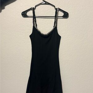 Michael Kors Black Chain-Trim Mini Slip Dress